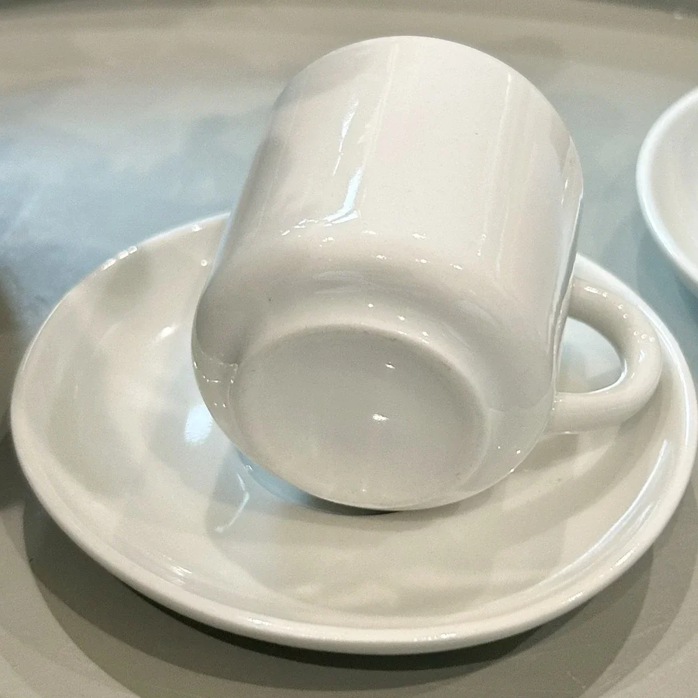Vintage White Porcelain Espresso Cup and Saucer Set of 2 Minimalist Demitasse
